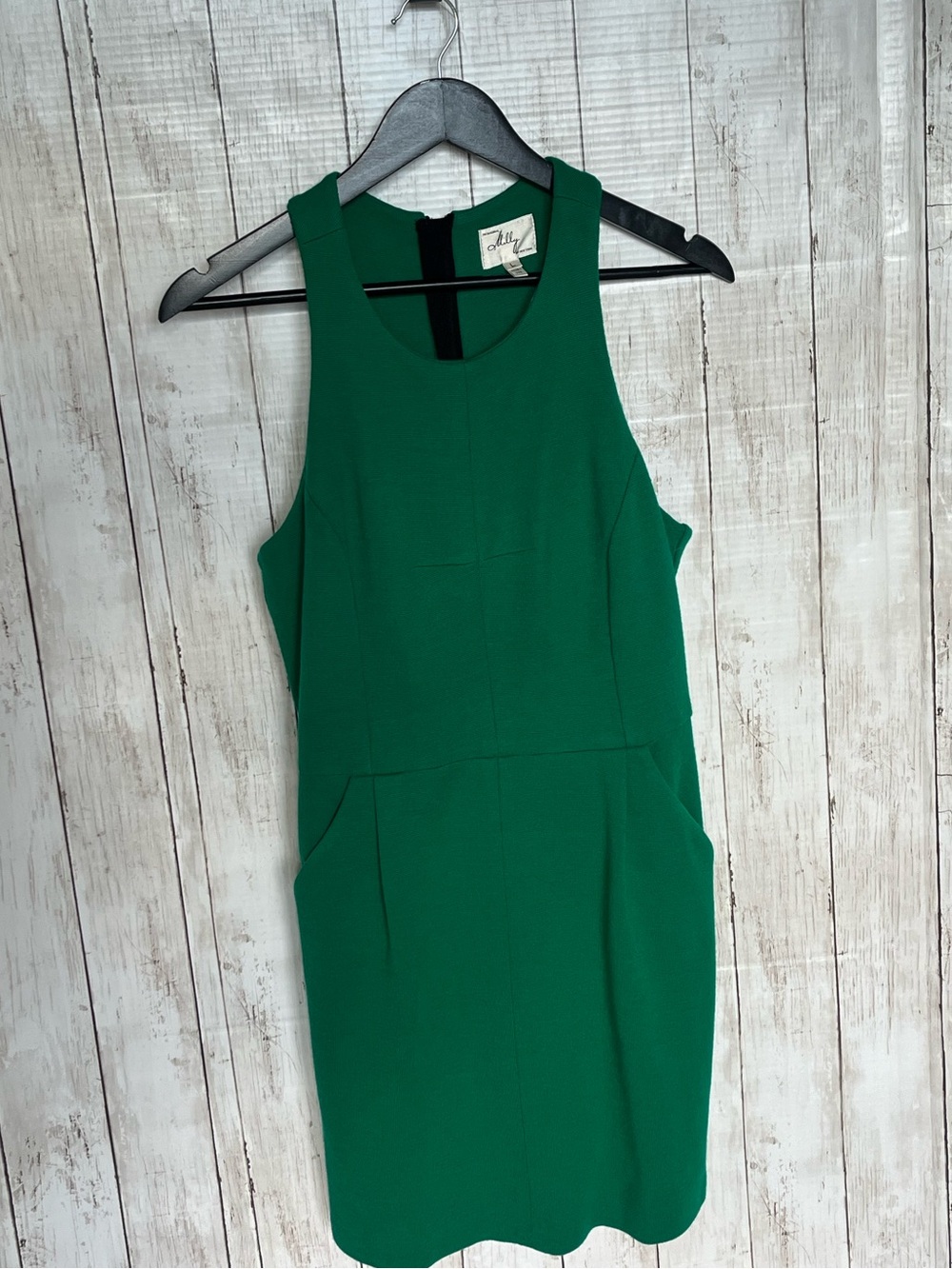 Archival Milly of NY Kelly Green Piqué Exposed Zip Racerback Dress L